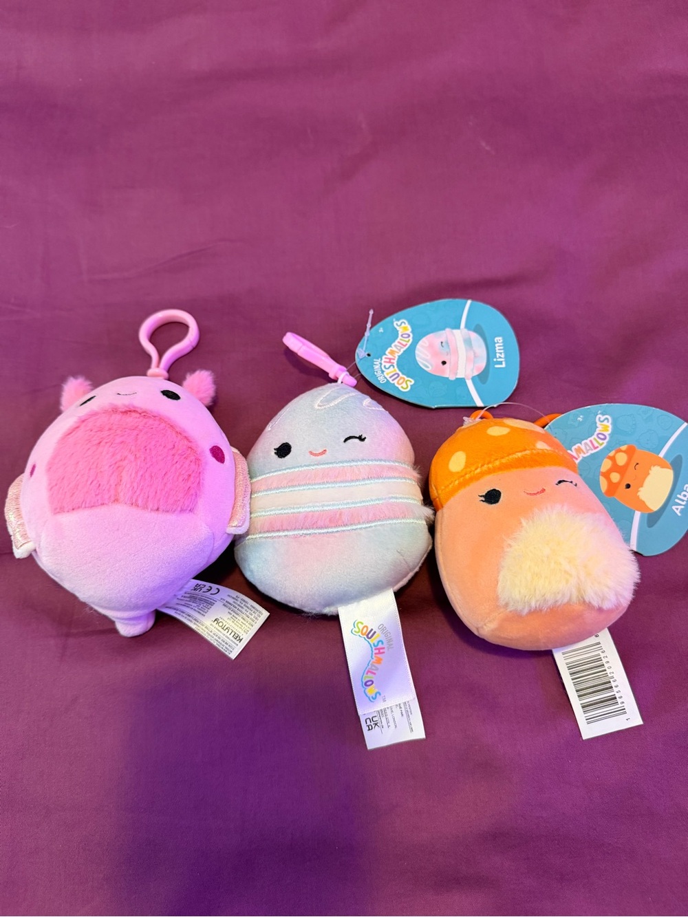 Squishmallows Mini Clip Trio - Pink, Pastel Rainbow, Orange